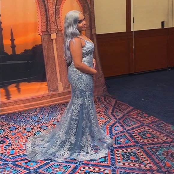 Light Blue/Silver Luxury Prom Dress - Picture 3 of 3
